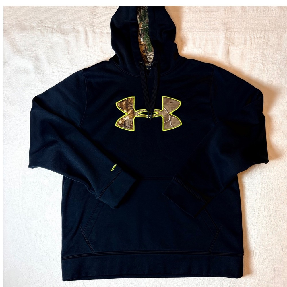 Under Armour Storm Realtree Camo Logo Hoodie Black Mens Medium 1264514